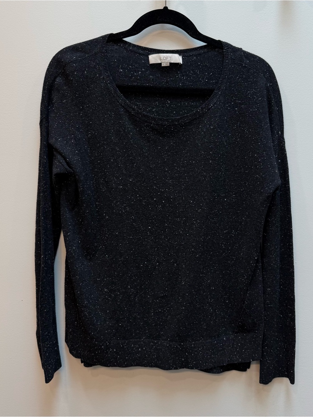 LOFT Black Speckled Lightweight Crewneck Sweater (M)